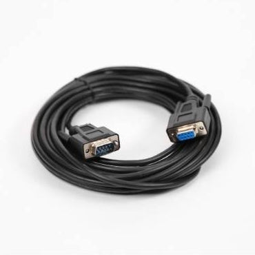 Black serial cable with DB9M to DB9F connectors, 25 feet long, CBL-DB9M-DB9F-25-BLK