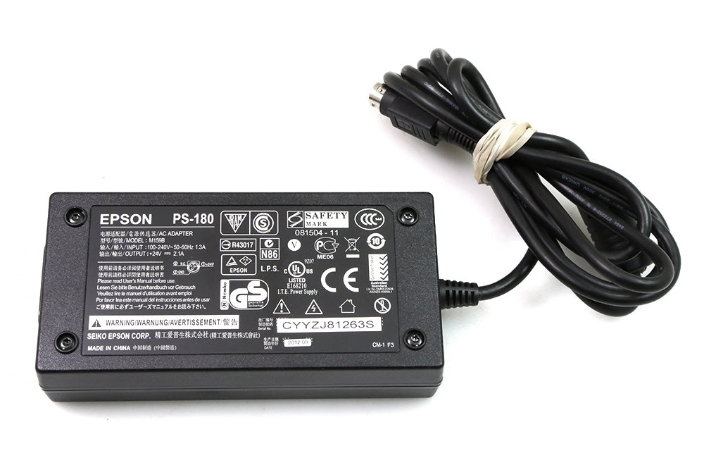Epson PS-180 AC Adapter; Input: 100-240V, 1.3A, 50/60Hz; Output: 24V, 2.1A; 3-Pin Connector (Model M159B)